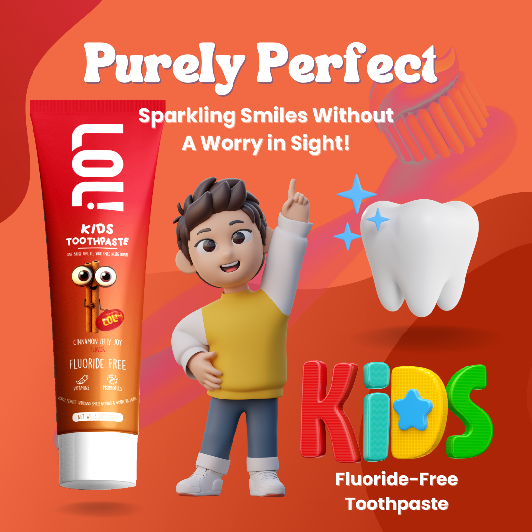 LOL Kids Fluoride-Free Toothpaste with Nano Hydroxyapatite, Probiotics, Vitamins A, C, E | Safe if Swallow, 100% Natural Whitening, No SLS, No Artificial Colors (3.5oz, Cinnamon Jelly Joy)