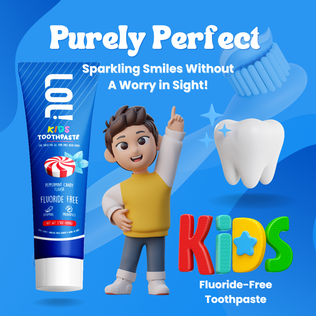 LOL Kids Fluoride-Free Toothpaste with Nano Hydroxyapatite, Probiotics, Vitamins A, C, E | Safe if Swallow, Natural Whitening, No SLS, No Artificial Colors (3.5oz, Peppermint Candy)