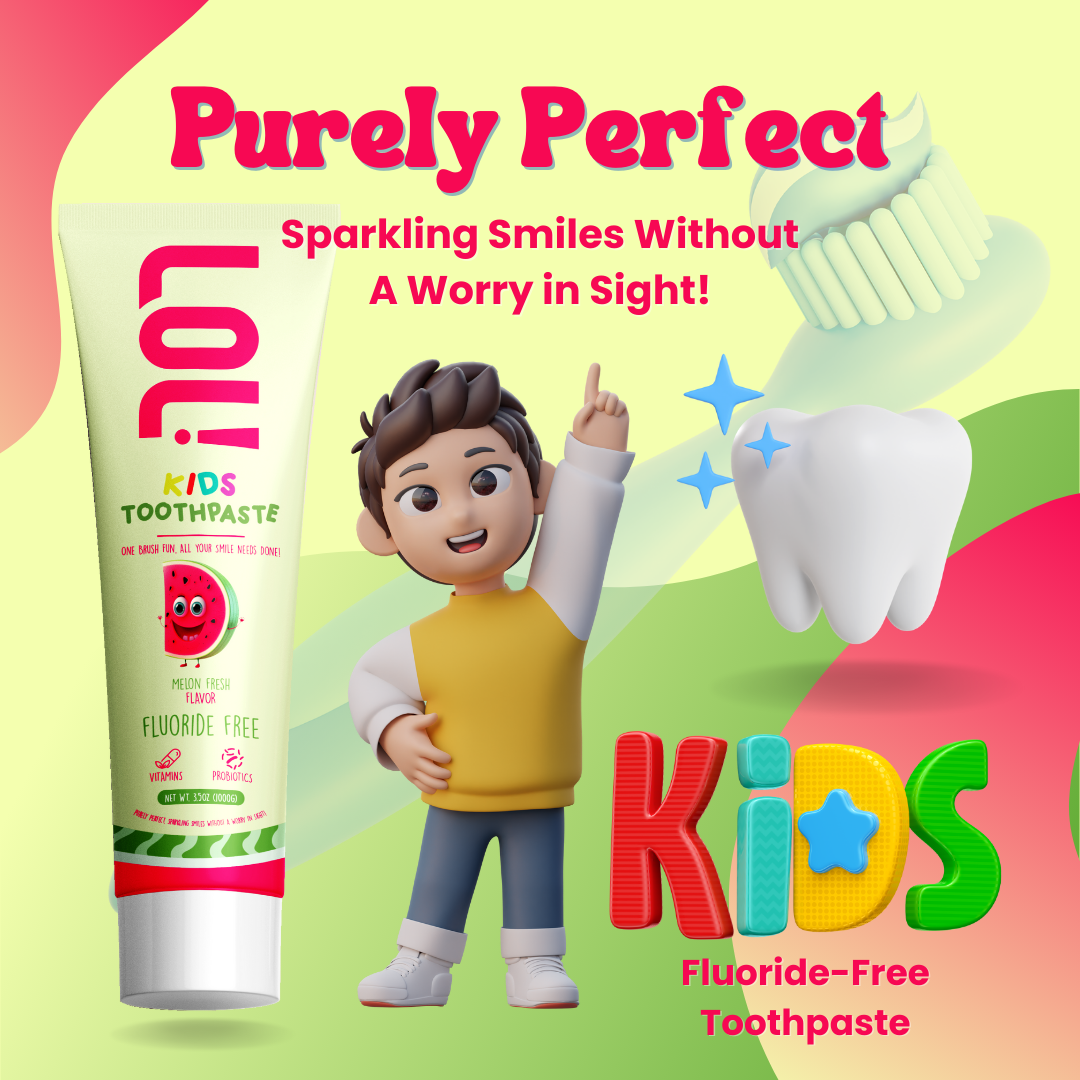 LOL Kids Fluoride-Free Toothpaste with Nano Hydroxyapatite, Probiotics, Vitamins A, C, E | Safe if Swallow, 100% Natural Whitening, No SLS, No Artificial Colors (3.5oz, Melon Fresh Flavor)