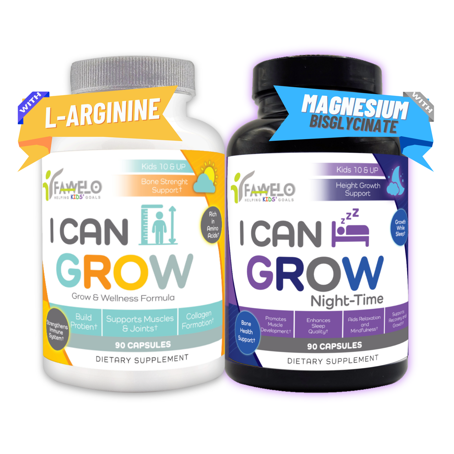 Growth & Sleep Wellness Duo: I Can Grow + Night-Time Aid for Kids 10+ & Teens, Maximum Growth Formula with L-Arginine, Magnesio Bisglycinate Essential Vitamins, & Relaxation Support for Kids 10+ & Teens – Day & Night Growth Boost